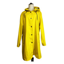2021 Women's Long Style Yellow Waterproof Breathable PU Raincoat
